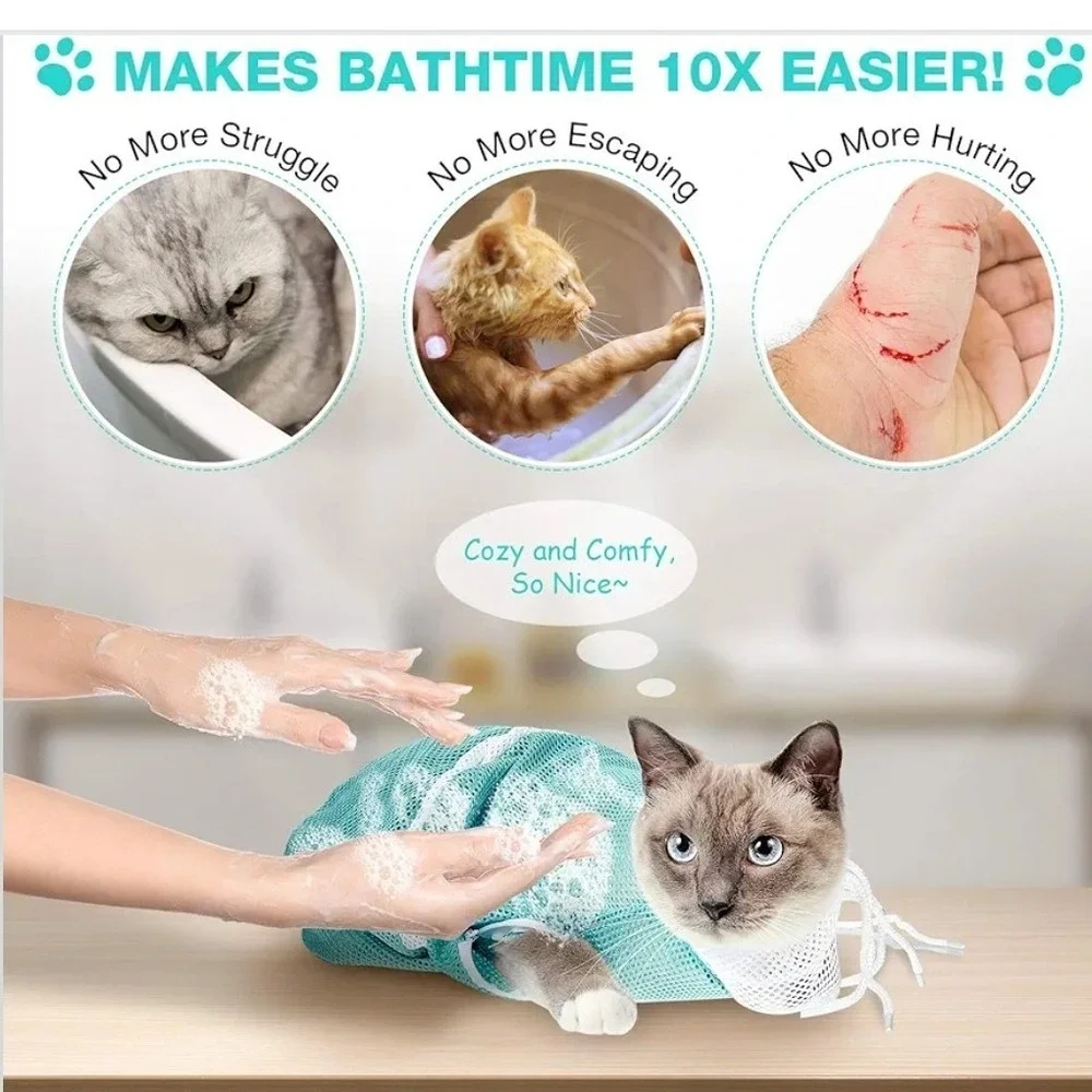 Pet Cat Shower Bag Grooming Net Safe Nail Clipping Bath Helper Adjustable‎